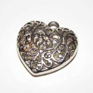 Кулон Сердце ажурное, большое, бижутерный сплав, цвет: серебро, размер:50х50х15